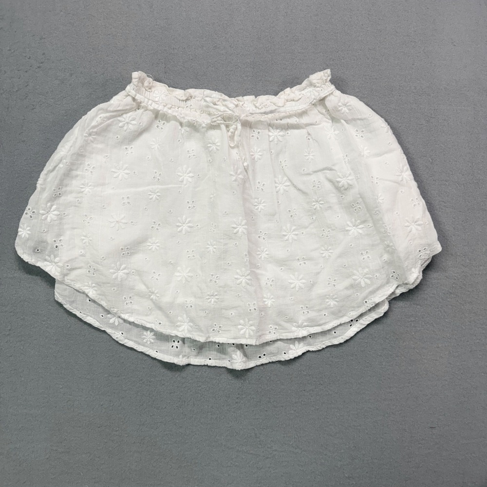 Aerie White Eyelet Floral Mini Skirt XS Cotton Ruffle Elastic Waist Boho Summer - Picture 2 of 7